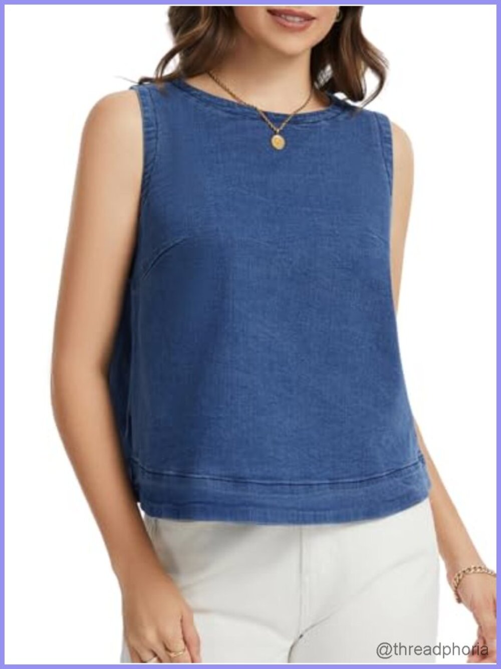 Women's Denim Vest Sleeveless Loose Fit Tank Top Cotton Stretch Button Closure